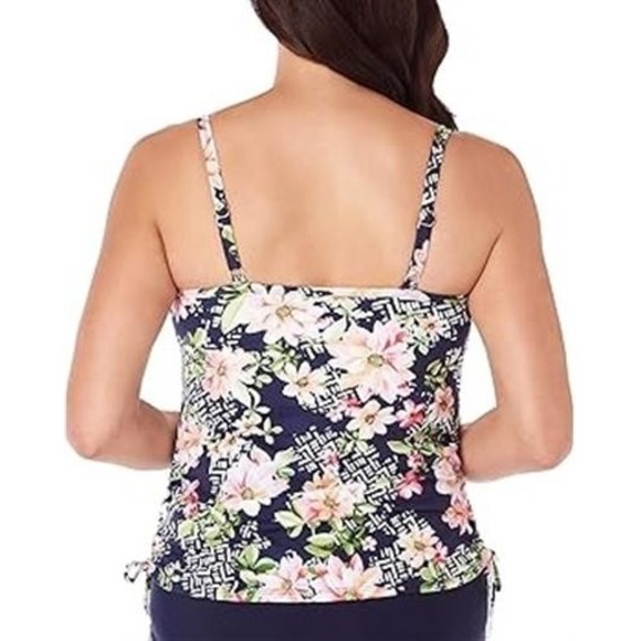NWT Swim Solutions 16 Juliet Twist Navy Floral 5520810 Tankini Top 130915 - Picture 2 of 4